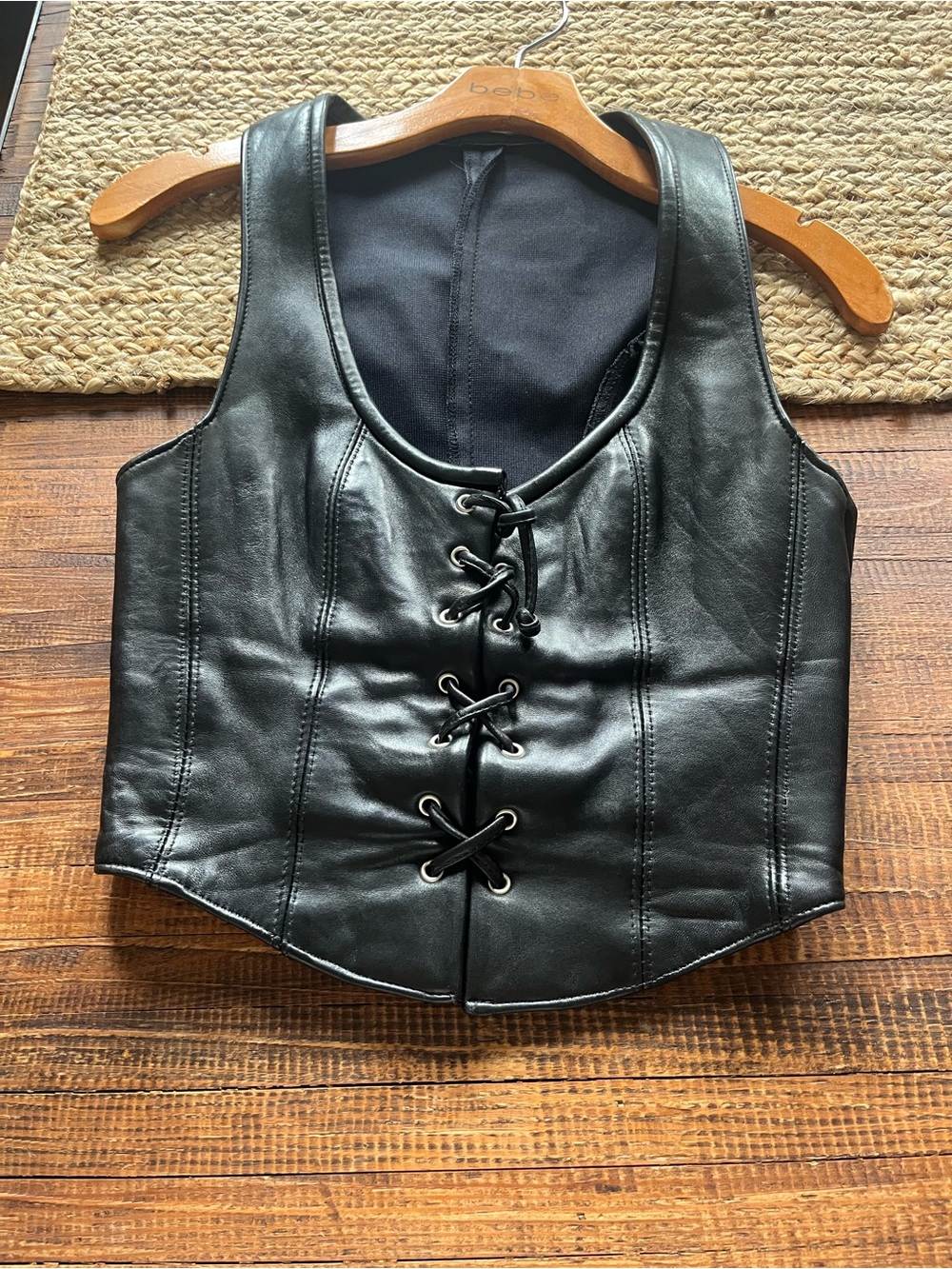 bebe Black Corset-Style Lace-Up Vest
